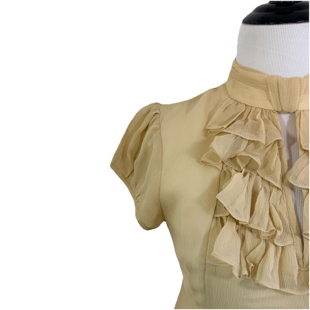 Nanette Lepore VTG Blouse 0 100% Silk Crinkle Cream Victorian Ruffle Fitted Zip - Picture 7 of 16